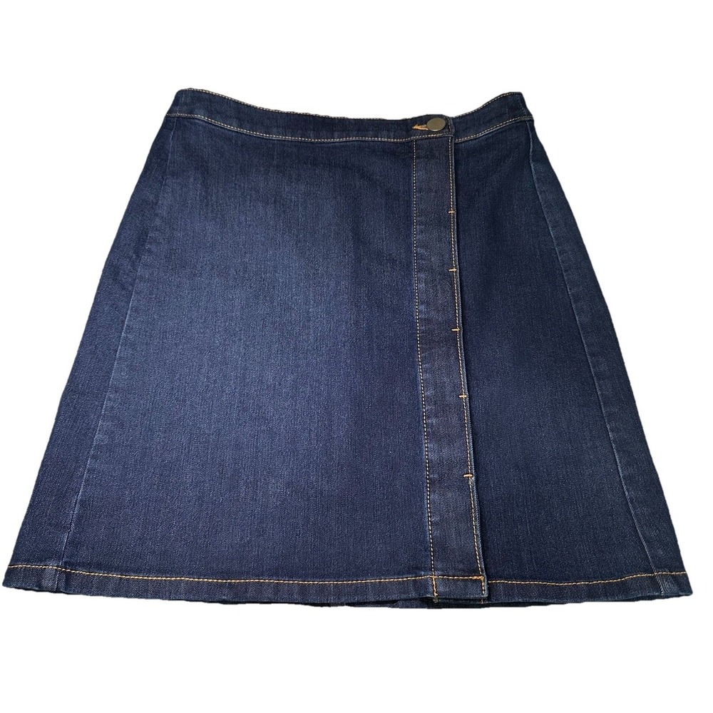 Ann Taylor Loft Denim Mini Skirt Women's Size 0 Dark Blue Button Up Stretch